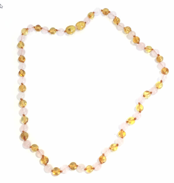 A beautiful amber & rose quartz adult amber necklace